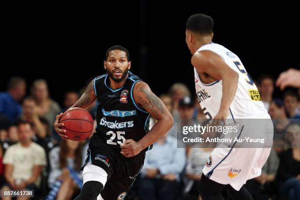 Devonte DJ Newbill of the Breakers in action during the round nine NBL match between the New Zealand Breakers and the Brisbane Bullets at Spark Arena...