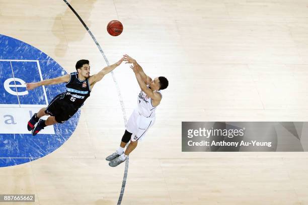 Travis Trice of the Bullets takes a jumpshot against Shea Ili of the Breakers during the round nine NBL match between the New Zealand Breakers and...