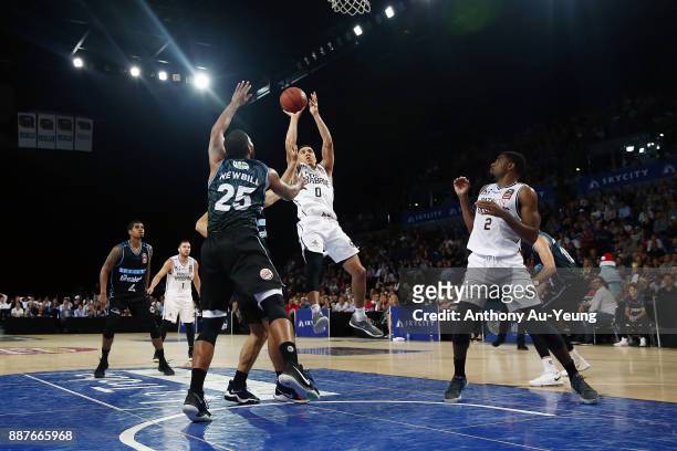 Travis Trice of the Bullets takes a jumpshot during the round nine NBL match between the New Zealand Breakers and the Brisbane Bullets at Spark Arena...