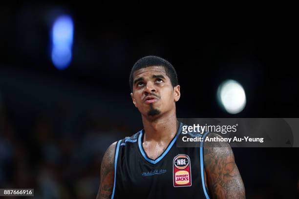 Edgar Sosa of the Breakers looks on during the round nine NBL match between the New Zealand Breakers and the Brisbane Bullets at Spark Arena on...
