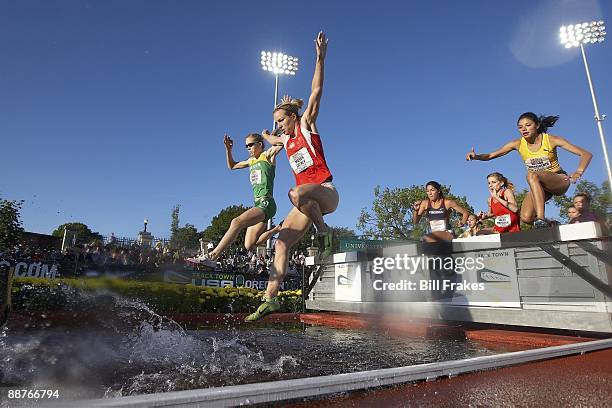 Outdoor Championships: Mason Cathey and Delilah DiCrescenzo in action during Women's 3000M Steeplechase 1st Round at Hayward Field. Eugene, OR...