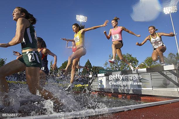 Outdoor Championships: Delilah DiCrescenzo, Andrea Parker, and Amanda Lorenzen in action during Women's 3000M Steeplechase 1st Round at Hayward...