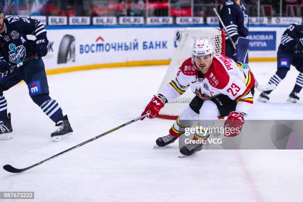 Alexei Ponikarovsky of HC Kunlun Red Star competes during the 2017/18 Kontinental Hockey League KHL Regular Season match between Admiral Vladivostok...