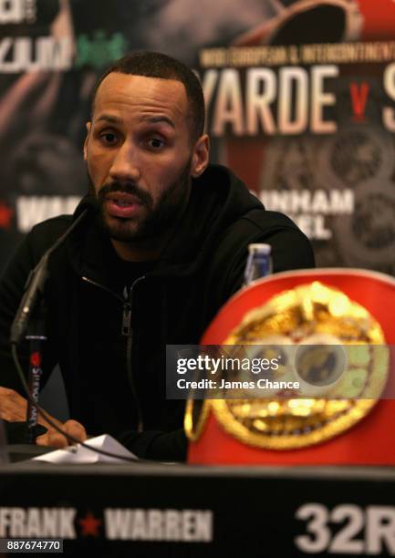 James DeGale speaks in a press conference during a Boxing Press Conference at The Landmark London on December 7, 2017 in London, England.