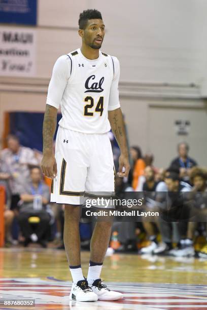 Marcus Lee of the California Golden Bears looks on during a consolation college basketball game at the Maui Invitational against the Virginia...