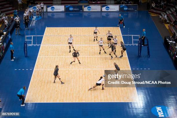 Mikena Werner of Claremont-Mudd-Scripps bumps the ball during the Division III Women's Volleyball Championship held at Van Noord Arena on November...