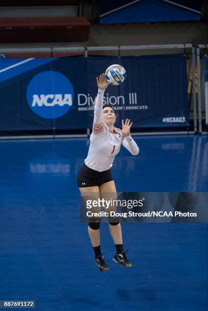 Madison Manger of Wittenberg University serves the ball during the Division III Women's Volleyball Championship held at Van Noord Arena on November...