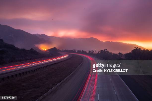 The 101 Highway was closed after the Thomas Fire jumped the road towards the Pacific Coast Highway in Ventura, California, December 7, 2017. - Local...