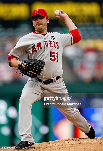 Pitcher Joe Saunders of the Los Angeles Angels of Anaheim throws against the Texas Rangers on June 30, 2009 at Rangers Ballpark in Arlington, Texas.