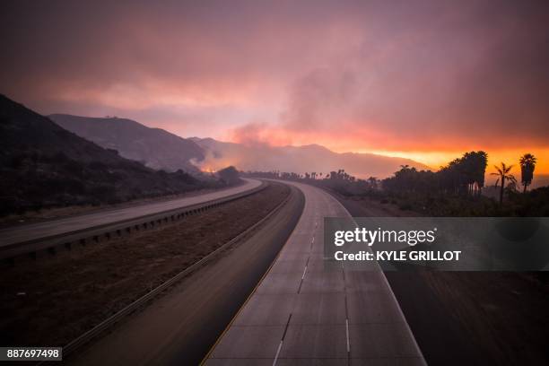 The 101 Highway was closed after the Thomas Fire jumped the road towards the Pacific Coast Highway in Ventura, California, December 7, 2017. - Local...