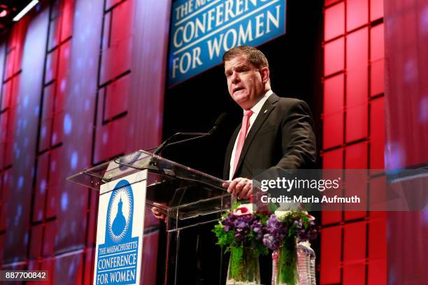 Mayor of Boston Marty Walsh speaks during the Massachusetts Conference for Women 2017 at the Boston Convention Center on December 7, 2017 in Boston,...