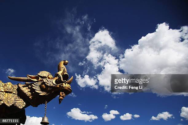 General view of the eaves of the Jokhang Temple on June 18, 2009 in Lhasa, Tibet Autonomous Region, China. Traditionally, Lhasa is the seat of the...