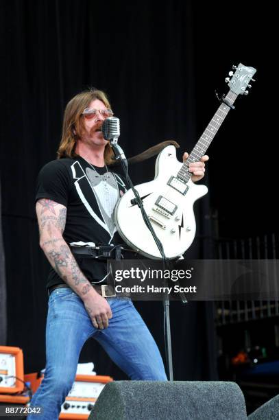 Jesse Hughes of Eagles Of Death Metal performs on stage on day 3 of Glastonbury Festival at Worthy Farm on June 27, 2009 in Glastonbury, England.