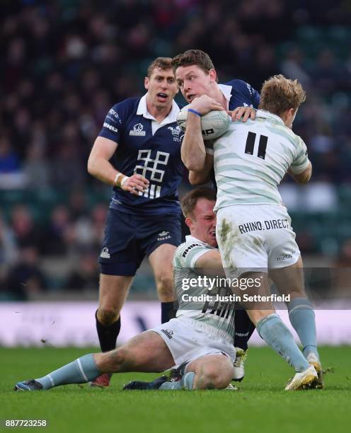 Tom Stileman of Oxford University is tckled by Henry King of Cambridge University during the Oxford University vs Cambridge University Mens Varsity...