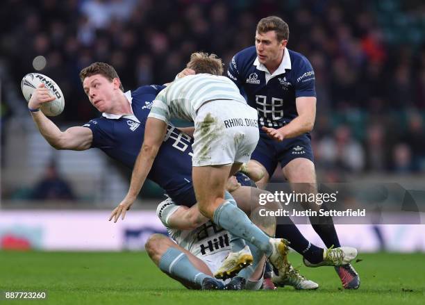 Tom Stileman of Oxford University is tckled by Henry King of Cambridge University during the Oxford University vs Cambridge University Mens Varsity...