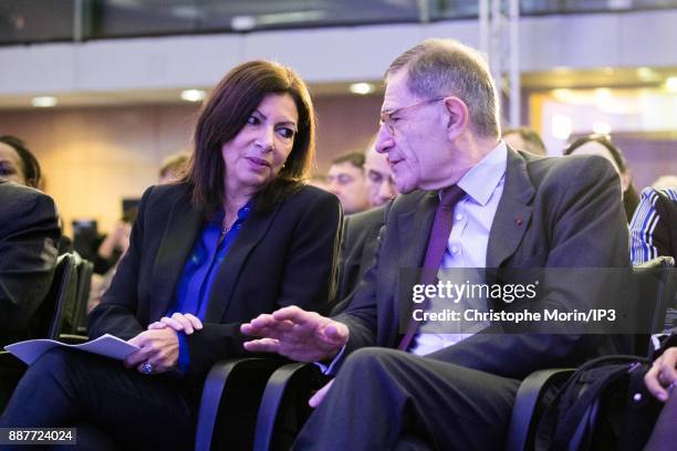 Anne Hidalgo, Mayor, City of Paris speaks with Gerard Mestrallet Chairman of the Board, ENGIE, and Co-Chair, Board of Governors, Conference of Paris,...