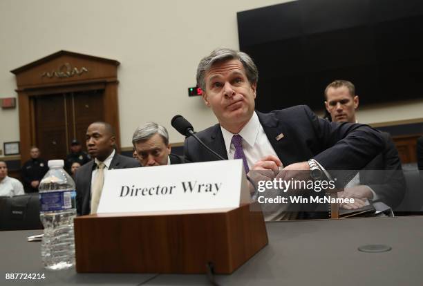 Director Christopher Wray appears before the House Judiciary Committee December 7, 2017 in Washington, DC. The committee hearing focused on oversight...