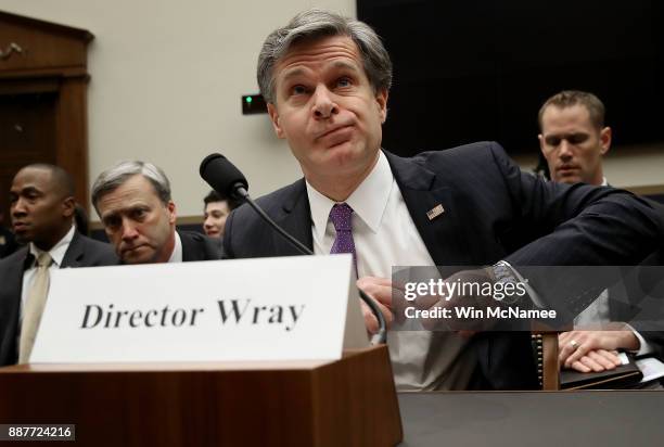 Director Christopher Wray appears before the House Judiciary Committee December 7, 2017 in Washington, DC. The committee hearing focused on oversight...