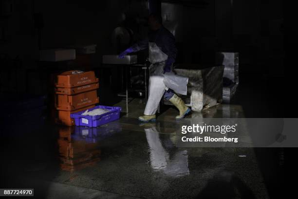 Workers prepare and pack fresh fish for export to Europe and shipment to the U.K. Market at Trelawney Fish & Deli premises in Newlyn, U.K., on...