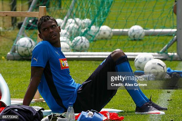 Maicosuel reacts after during a training session of 1899 Hoffenheim during a training camp on July 1, 2009 in Stahlhofen am Wiesensee, Germany.