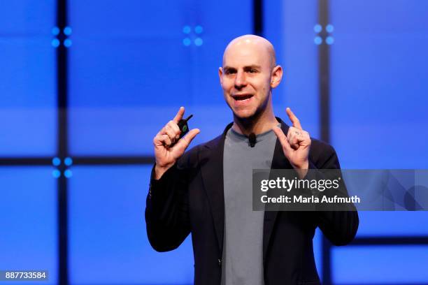 Author Adam Grant speaks during the Massachusetts Conference for Women 2017 at the Boston Convention Center on December 7, 2017 in Boston,...