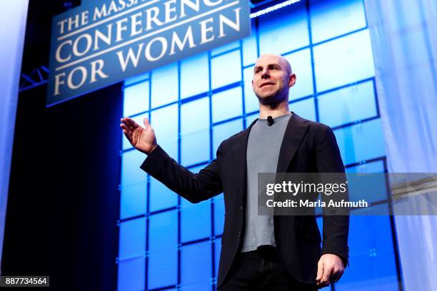 Author Adam Grant speaks during the Massachusetts Conference for Women 2017 at the Boston Convention Center on December 7, 2017 in Boston,...