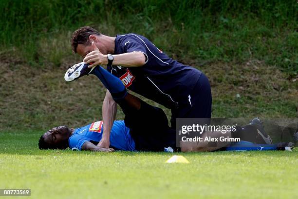 Maicosuel recieves treatment during a training session of 1899 Hoffenheim during a training camp on July 1, 2009 in Stahlhofen am Wiesensee, Germany.