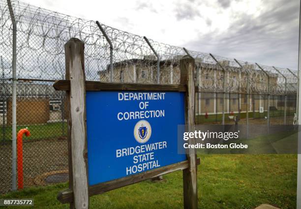 Sign at the entrance to the Bridgewater State Hospital in Bridgewater, MA is pictured on Dec. 6 as a visit to the facility takes places during the...