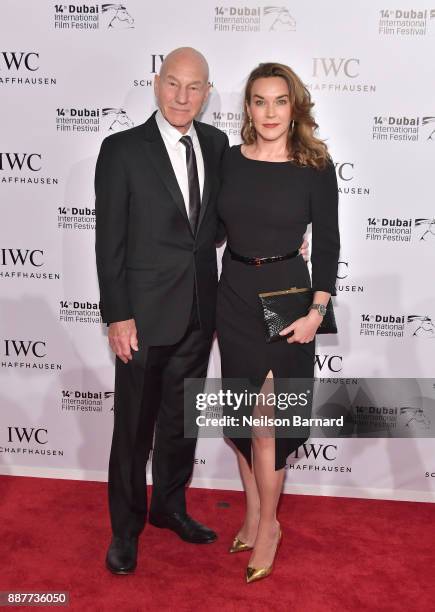 Sir Patrick Stewart and Sunny Ozell attend the IWC Filmmakers Award on day two of the 14th annual Dubai International Film Festival held at the One...