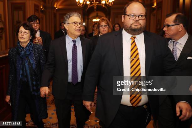 Sen. Al Franken and his wife Franni Bryson arrive at the U.S. Capitol Building December 7, 2017 in Washington, DC. Franken announced that he will be...