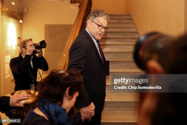 Sen. Al Franken arrives at the U.S. Capitol Building December 7, 2017 in Washington, DC. Franken announced that he will be resigning in the coming...