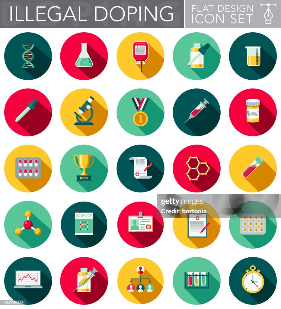Illegal Doping Flat Design Icon Set