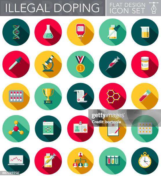 illegal doping flat design icon set - drug addiction icons stock illustrations