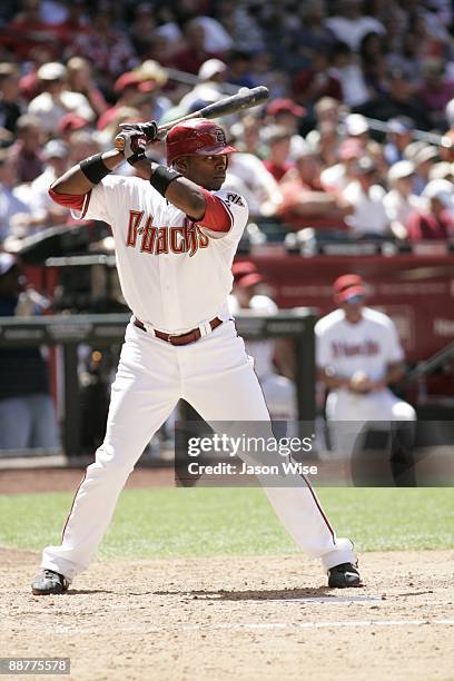 Justin Upton of the Arizona Diamondbacks bats against the Chicago Cubs on Wednesday, April 29, 2009 at Chase Field in Phoenix, Arizona. The...