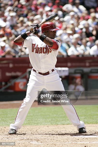 Justin Upton of the Arizona Diamondbacks bats against the Chicago Cubs on Wednesday, April 29, 2009 at Chase Field in Phoenix, Arizona. The...