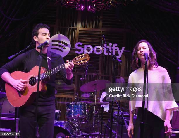 Adam Hoffman of The Shadowboxers and special guest Joy Williams performs onstage for Spotify Open House Nashville at Analog at the Hutton Hotel on...