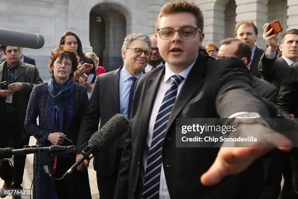 Sen. Al Franken and his wife Franni Bryson leave the U.S. Capitol Building after Franken gave a speech on the Senate Floor December 7, 2017 in...