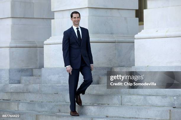 Sen. Tom Cotton walks out of the U.S. Capitol December 7, 2017 in Washington, DC. Cotton's name was mentioned in recent news reports as a possible...