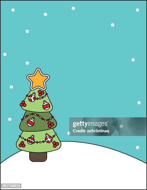 stationary print with a decorated christmas tree - outdoor string lights stock illustrations