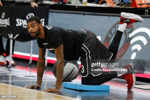 Dorell Wright, #3 of Brose Bamberg warming up before the 2017/2018 Turkish Airlines EuroLeague Regular Season Round 11 game between Brose Bamberg and...