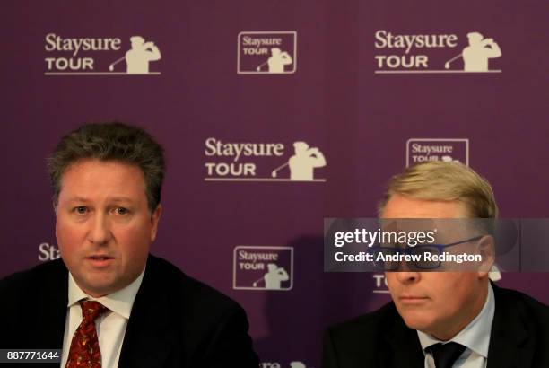 Keith Pelley, Chief Executive of the European Tour, and Julian Kearney, CEO of Staysure, are pictured together at a press conference to announce the...