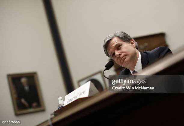 Director Christopher Wray testifies before the House Judiciary Committee December 7, 2017 in Washington, DC. The committee hearing focused on...