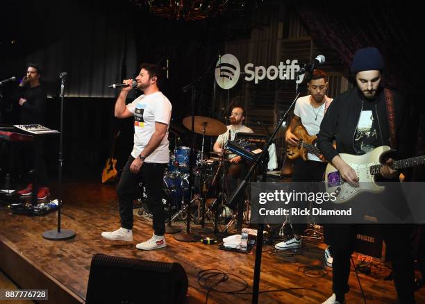 Matt Lipkins, Scott Schwartz with Adam Hoffman of The Shadowboxers performs for Spotify Open House Nashville at Analog in the Hutton Hotel on...