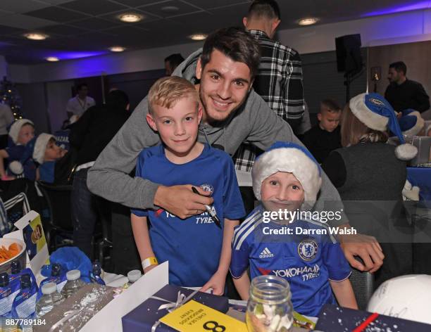Alvaro Morata of Chelsea at the Chelsea FC kids Christmas party December 7, 2017 in London, England.