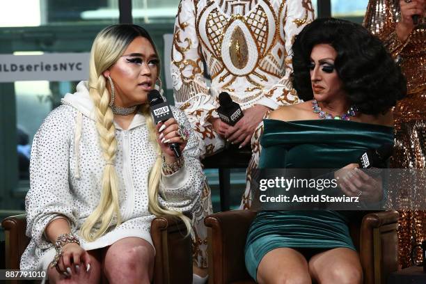 Personalities Jasmine Rice LaBeija and Marti Gould Cummings discusse "Shade: Queens Of NYC" at Build Studio on December 7, 2017 in New York City.
