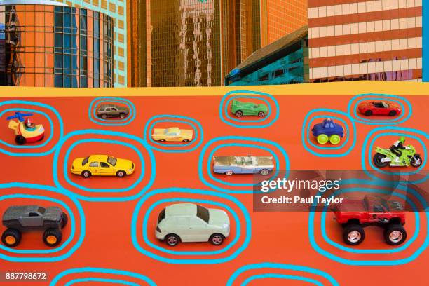 toy cars with collision avoidance - driverless cars stock pictures, royalty-free photos & images