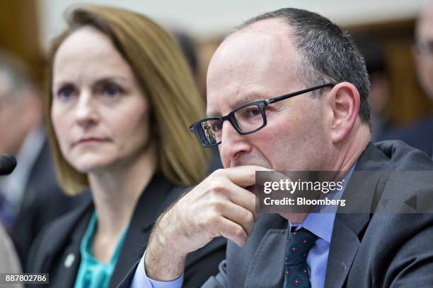 Larry Willis, president of the transportation trades department at the AFL-CIO, listens during a House Highways and Transit Subcommittee roundtable...