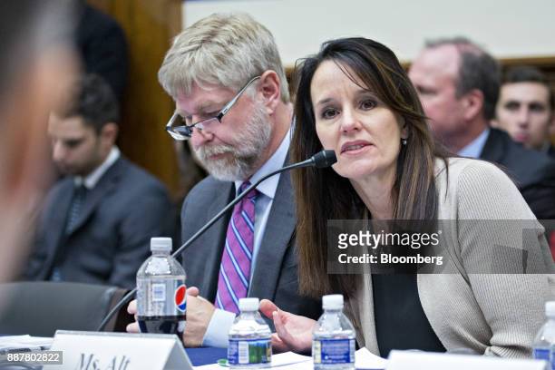 Susan Alt, senior vice president of public affairs at Volvo Group North America Inc., speaks during a House Highways and Transit Subcommittee...