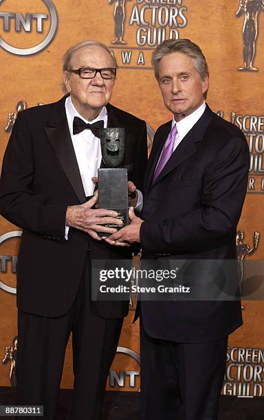 Karl Malden, winner of Screen Actors Guild Life Achievement Award, and presenter Michael Douglas