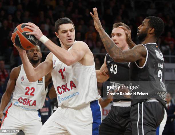 Semen Antonov, #11 of CSKA Moscow competes with Leon Radosevic, #43 of Brose Bamberg in action during the 2017/2018 Turkish Airlines EuroLeague...